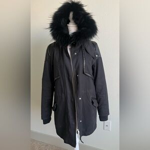 Maje Black Fur-Trimmed navy Parka